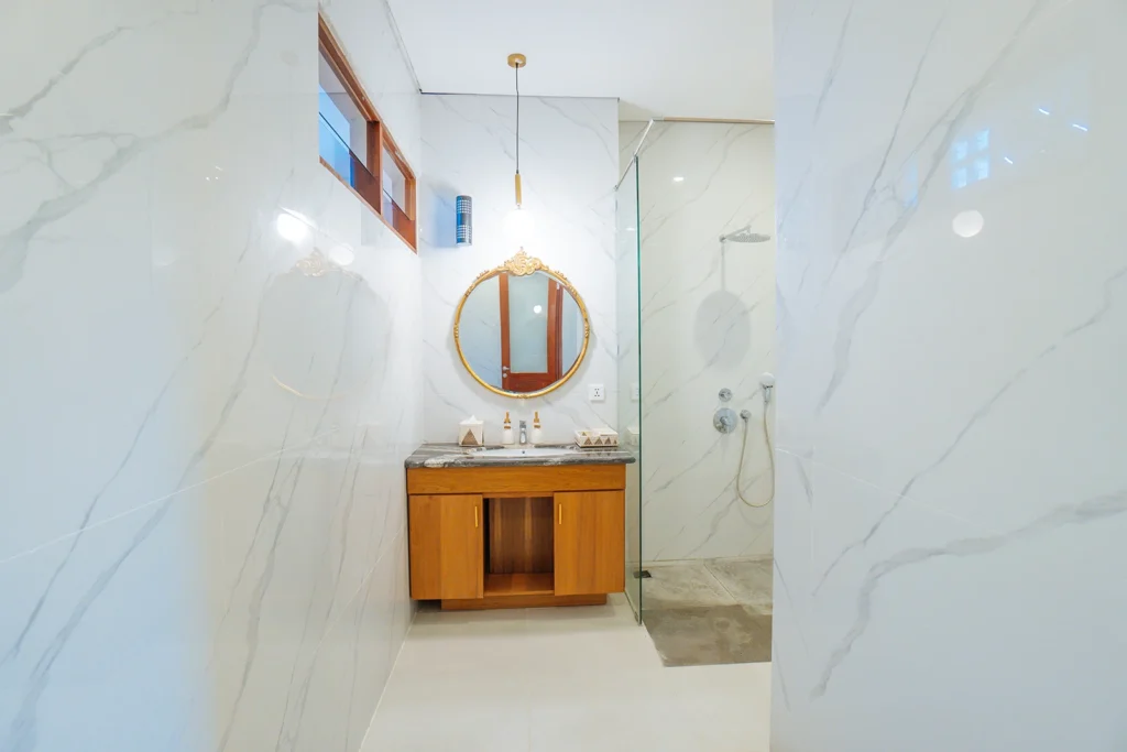 bathroom with mirror at the bodhi leaf