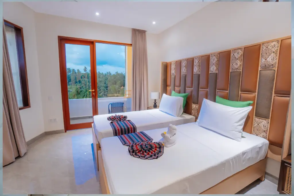 twin bed room with balcony ambience and great view