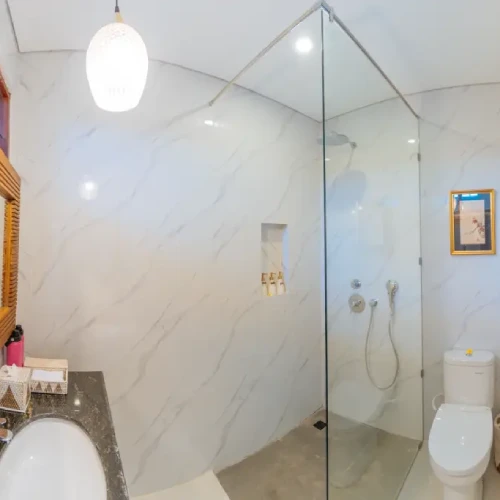 clean bathroom with mirror