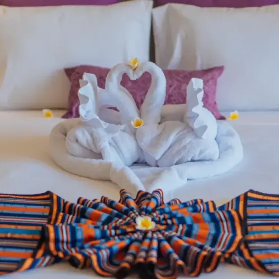 towel setup in a luxury room at the bodhi leaf bali