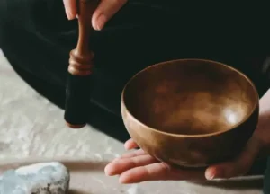 Close-up of a Tibetan singing bowl used for sound healing therapy